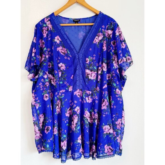 torrid Tops - Torrid Blue Floral Peplum Chiffon Dot Lace Inset Top Size 4X Cottagecore Fairy